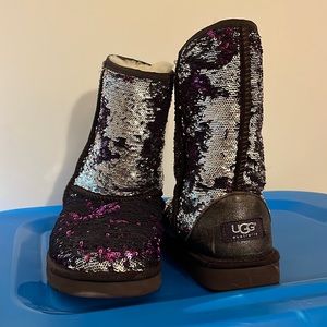 Purple/Silver Sequin UGG Boots. Size 10.